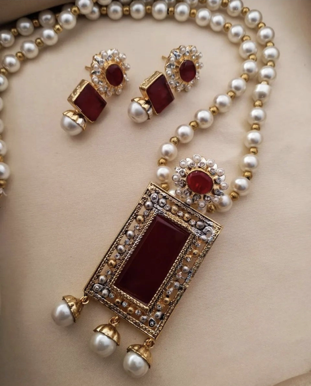 Stone Pendant Mala Set / Indian Pakistani Shaadi Jewelry Wedding/ Sabyasachi Bollywood / Muslim fashion/ South Asian Bengali