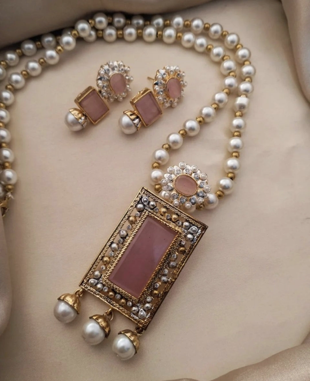 Stone Pendant Mala Set / Indian Pakistani Shaadi Jewelry Wedding/ Sabyasachi Bollywood / Muslim fashion/ South Asian Bengali