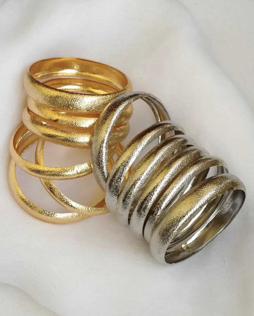 Indian Pakistani Lacquer Gold and Silver Wide Bangle Set/ Wide Kara Set / Trendy Bangles