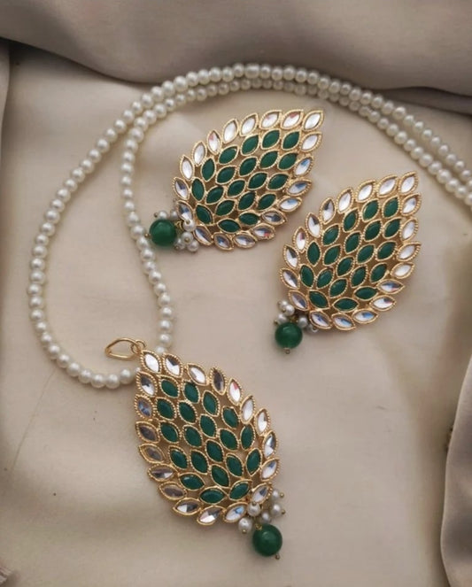 Pakistani/ Indian/ Asian Jewelry Set || Mala Necklace, Jhumkas and Tika || Formal Wear Jewelry