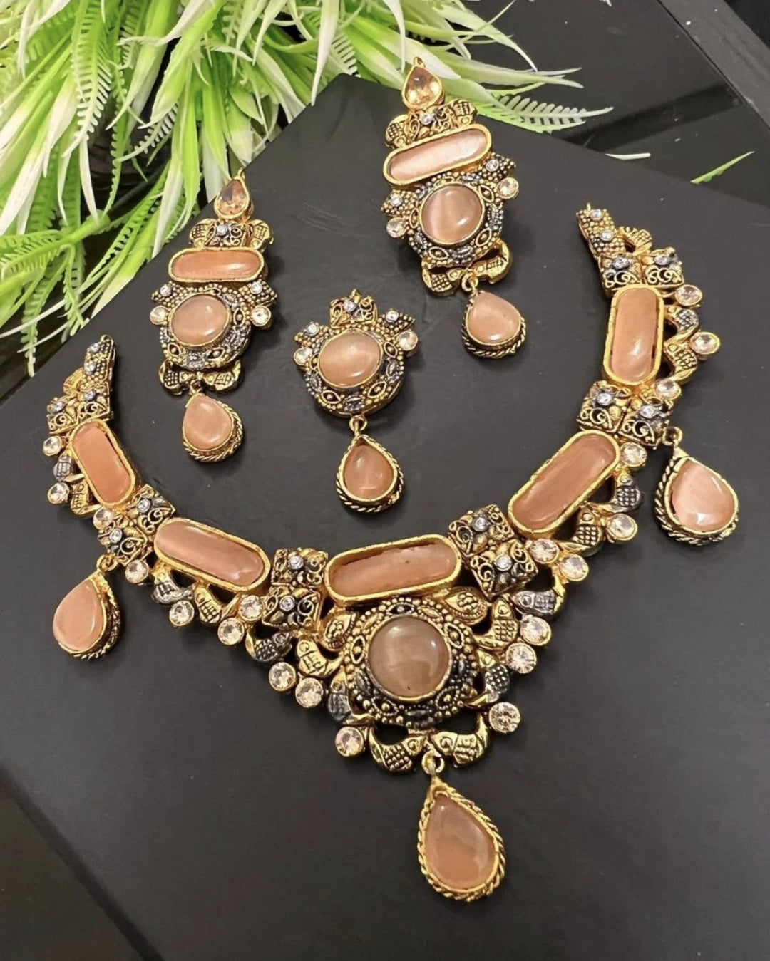 Indian/ Pakistani Nauratan Choker with Jhumkas and Tikka
