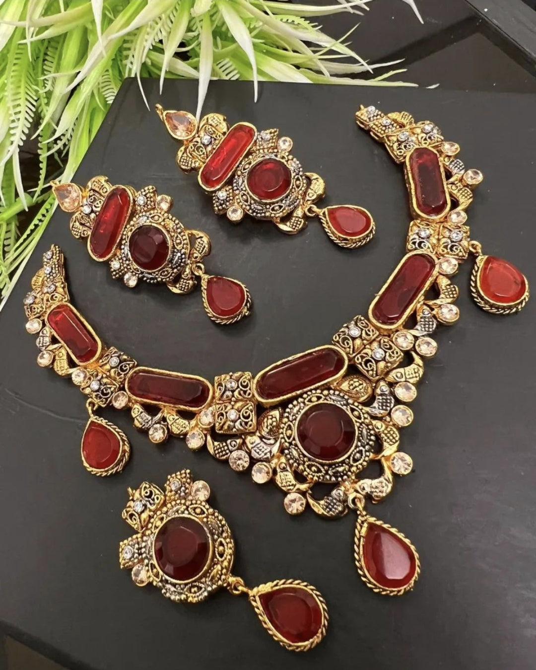 Indian/ Pakistani Nauratan Choker with Jhumkas and Tikka