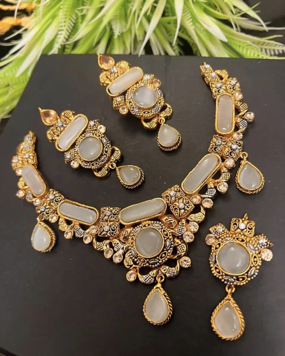 Indian/ Pakistani Nauratan Choker with Jhumkas and Tikka
