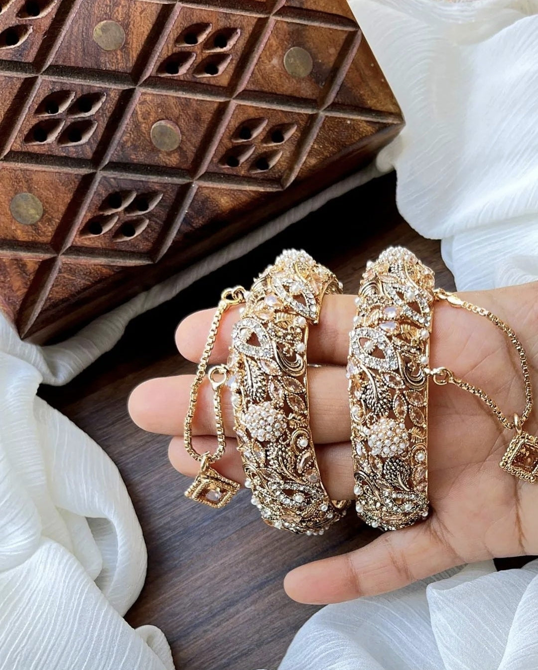 Indian Pakistani Gold Plated Wide Kara Set || Nauratan Bangle Pair