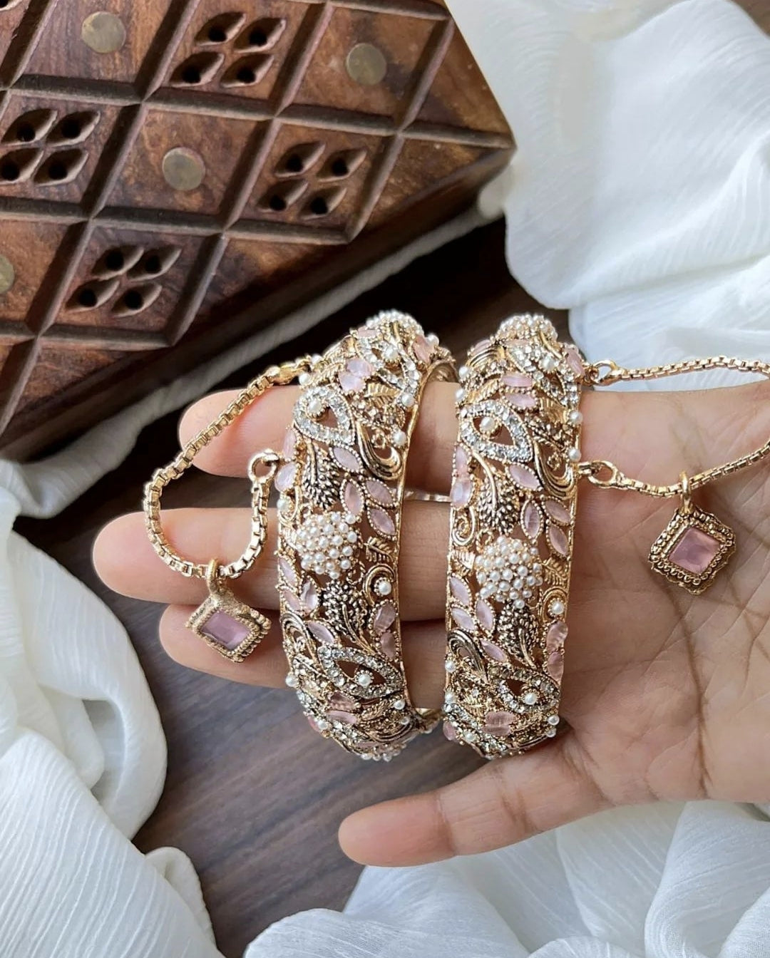 Indian Pakistani Gold Plated Wide Kara Set || Nauratan Bangle Pair