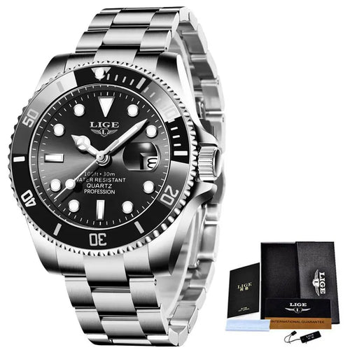 LIGE Top Brand Luxury Fashion Diver Watch Men 30ATM Waterproof Date