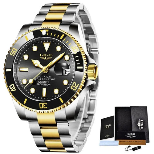 LIGE Top Brand Luxury Fashion Diver Watch Men 30ATM Waterproof Date