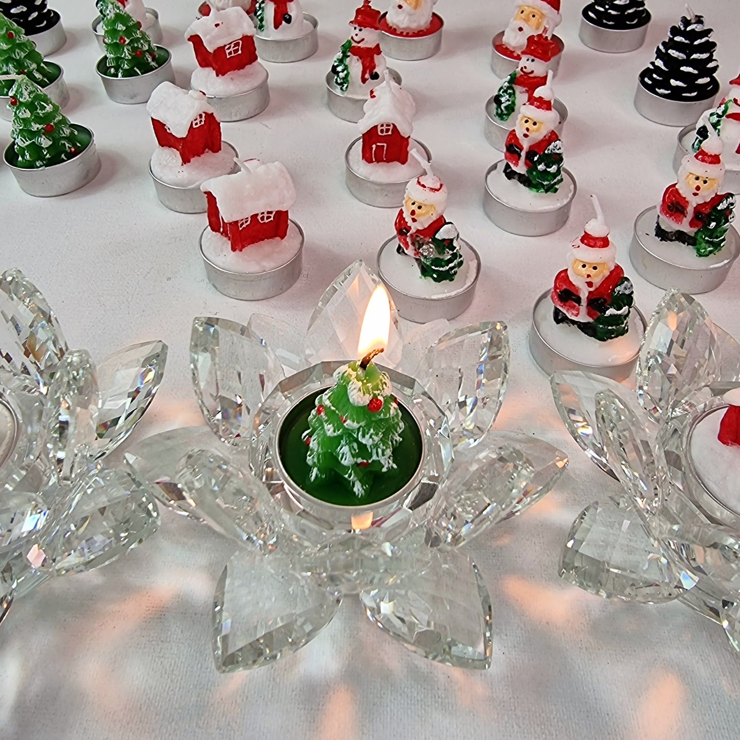 9 or 15 Mini Christmas Unscented Tealights, Designs Include Xmas Tree, Snowman, Home & Santa Shaped Candles || Table Decor, Hand Painted