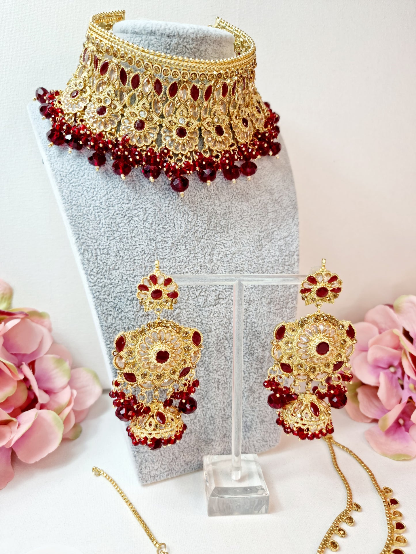 Heavy Bridal Jewellery Set / Indian Pakistani Set with Jhumar and Teeka Perfect for Wedding Wear