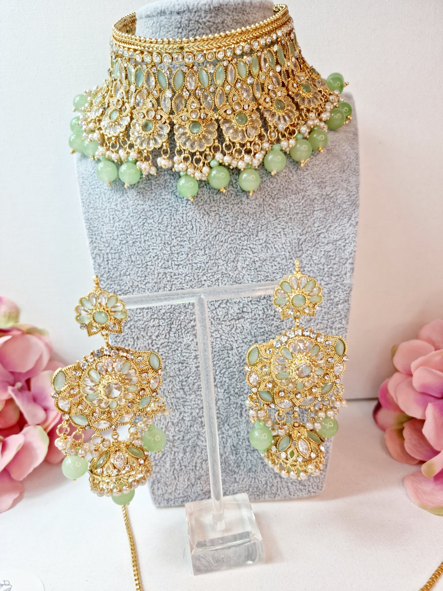 Heavy Bridal Jewellery Set / Indian Pakistani Set with Jhumar and Teeka Perfect for Wedding Wear