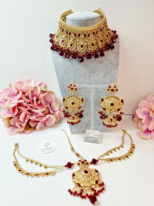 Heavy Bridal Jewellery Set / Indian Pakistani Set with Jhumar and Teeka Perfect for Wedding Wear