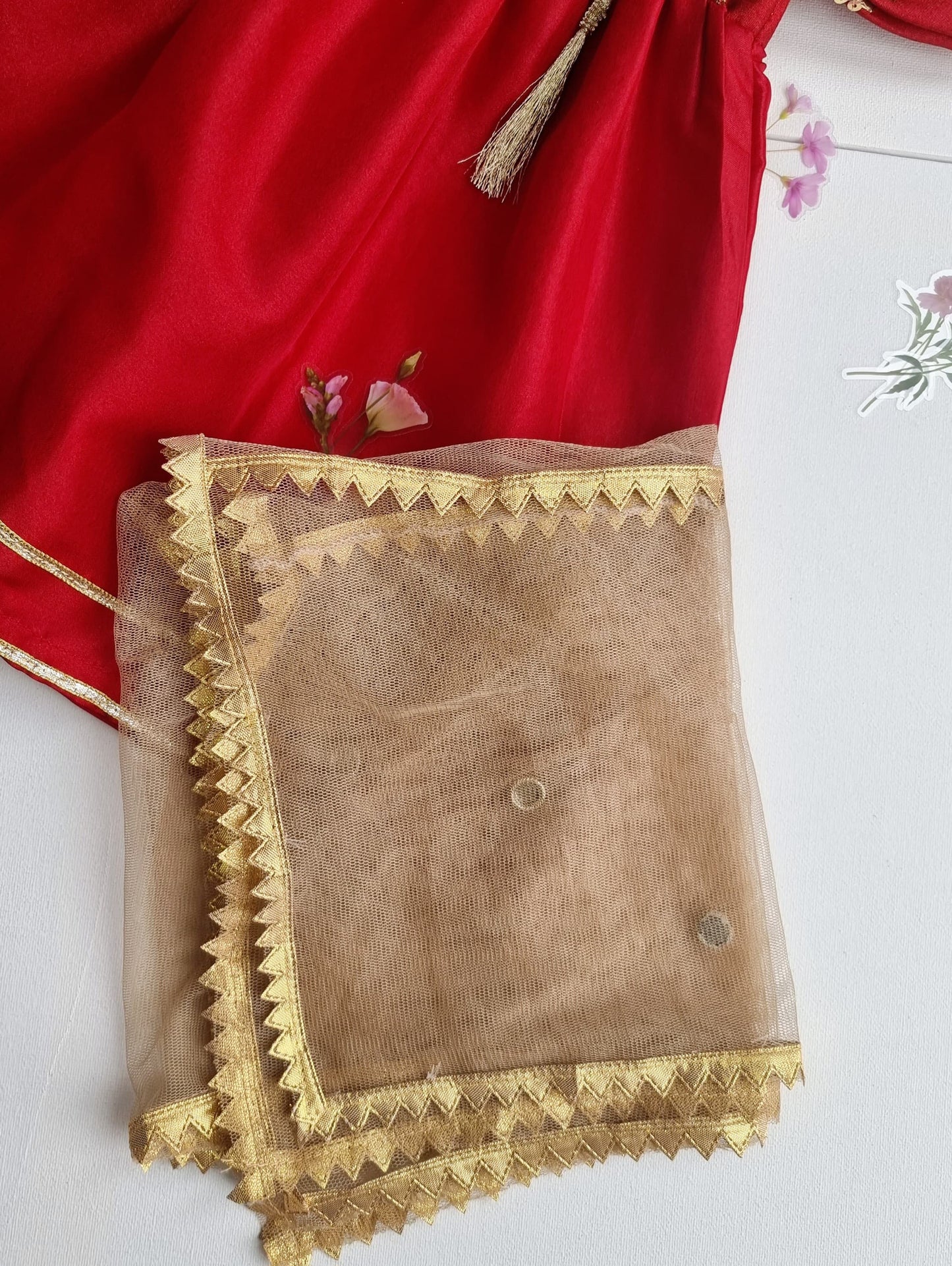 Indian Pakistani Dress | Red Chiffon Frock and Trouser | Shalwar Kameez | Girls Embroidered Suit Kids Ethnic Wear Perfect for Diwali & Eid