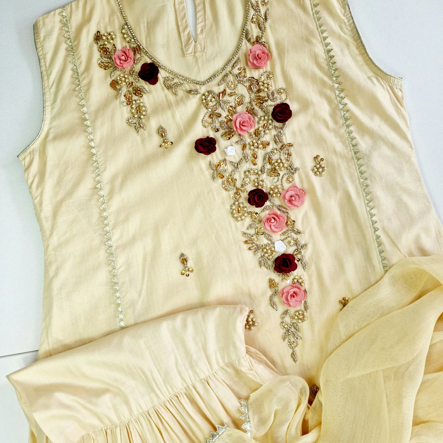 Pakistani Girl Embroidered Shalwar Kameez | Girls Lawn 3Piece Embroidered Sharara Kameez | Girl Full Embroidered Shirt with Sleeves (Inside)