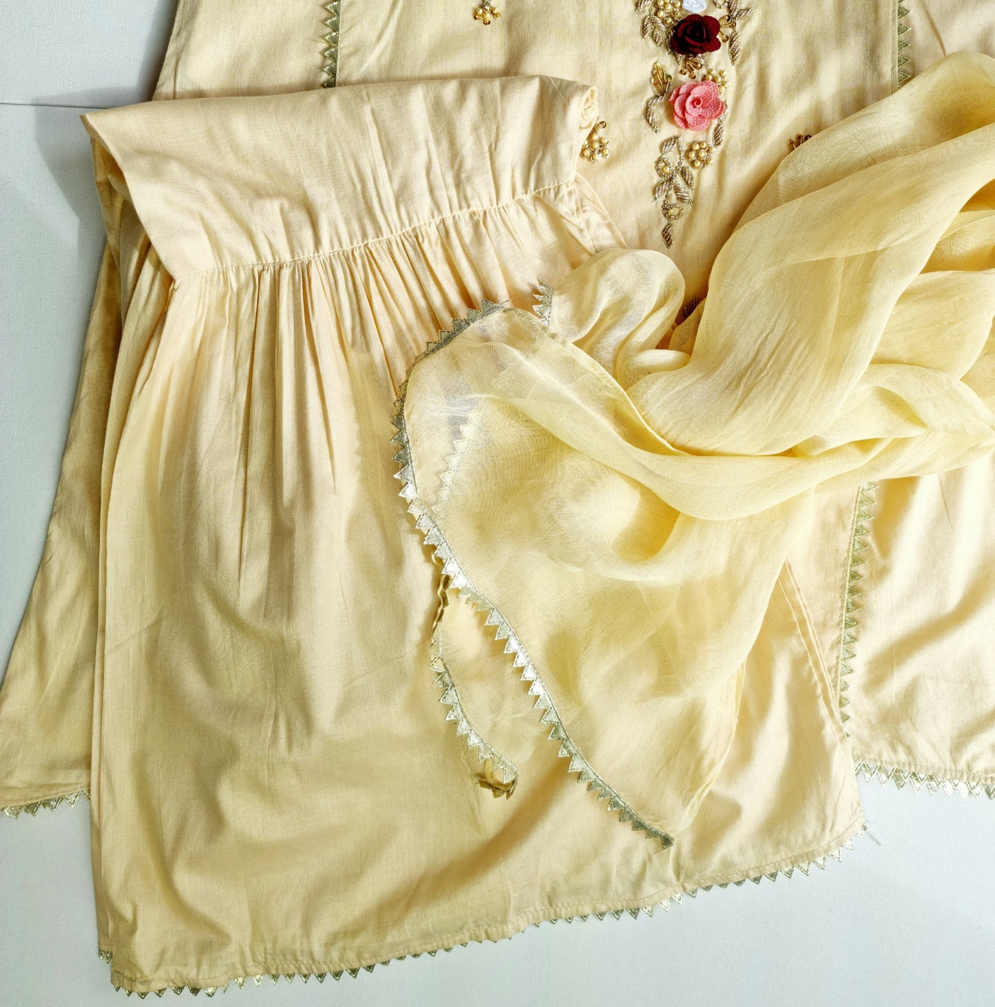 Pakistani Girl Embroidered Shalwar Kameez | Girls Lawn 3Piece Embroidered Sharara Kameez | Girl Full Embroidered Shirt with Sleeves (Inside)