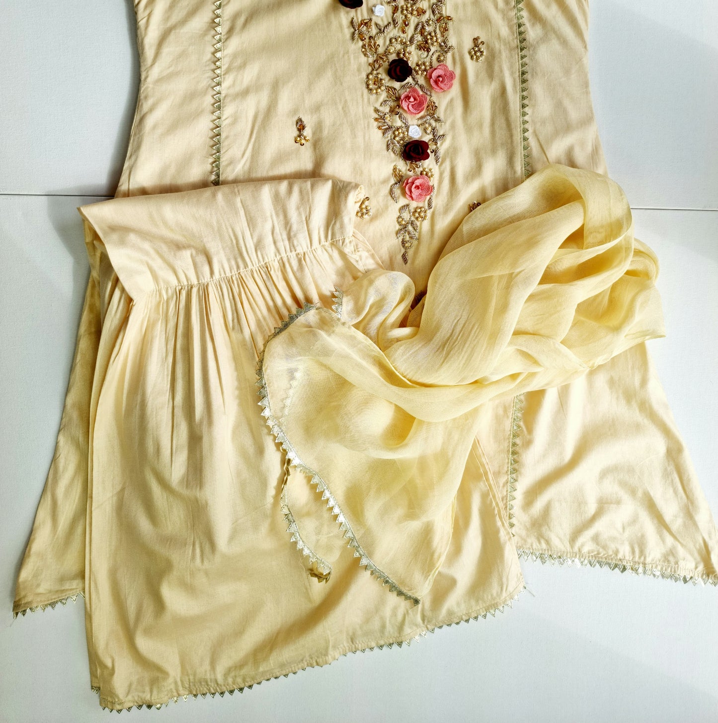 Pakistani Girl Embroidered Shalwar Kameez | Girls Lawn 3Piece Embroidered Sharara Kameez | Girl Full Embroidered Shirt with Sleeves (Inside)