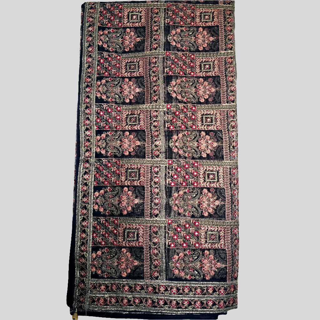 Navy Blue Hand Embroidered Shawl