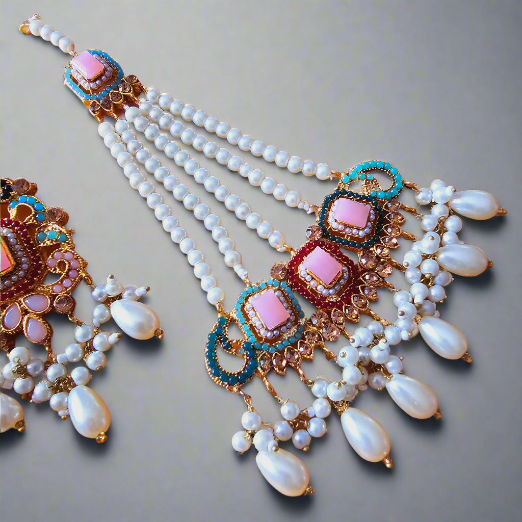 Kundan Choker Set || Tea Pink Jhumar Teeka Neckline Bridal Set