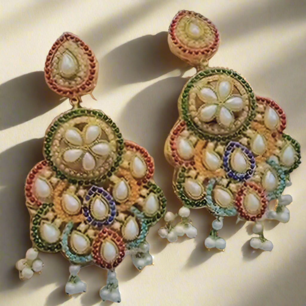 Nauratan Earrings Gold Plated Premium Quality / Indian Pakistani Shaadi Jewelry Wedding/ Sabyasachi Bollywood Tyaani/ Asian