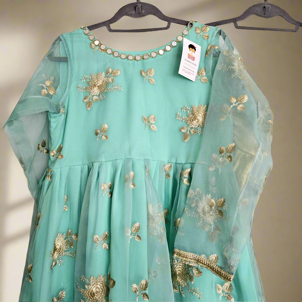 Sea Green Traditional Dress Pakistani Suit Sharara Party Wear | Sharara with Frock