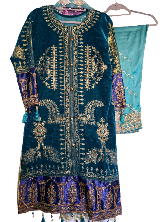 Velvet Shalwar Kameez Stitched Pakistani Indian Eid Dress
