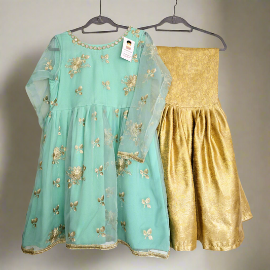 Sea Green Traditional Dress Pakistani Suit Sharara Party Wear | Sharara with Frock