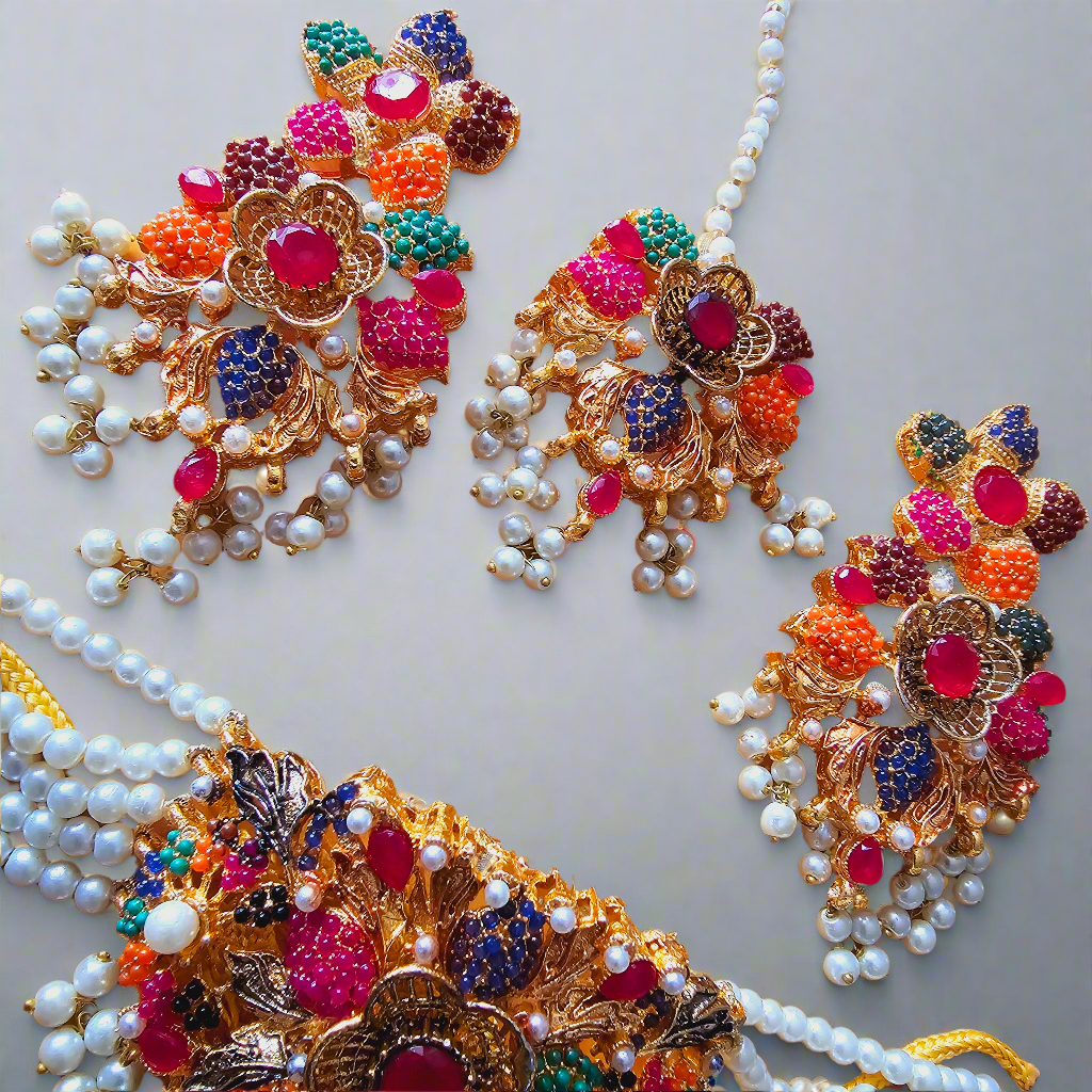 Kundan Choker Set with Zirconia || Indian/ Pakistani/ Asian Neckline Set with Long Jhumkas