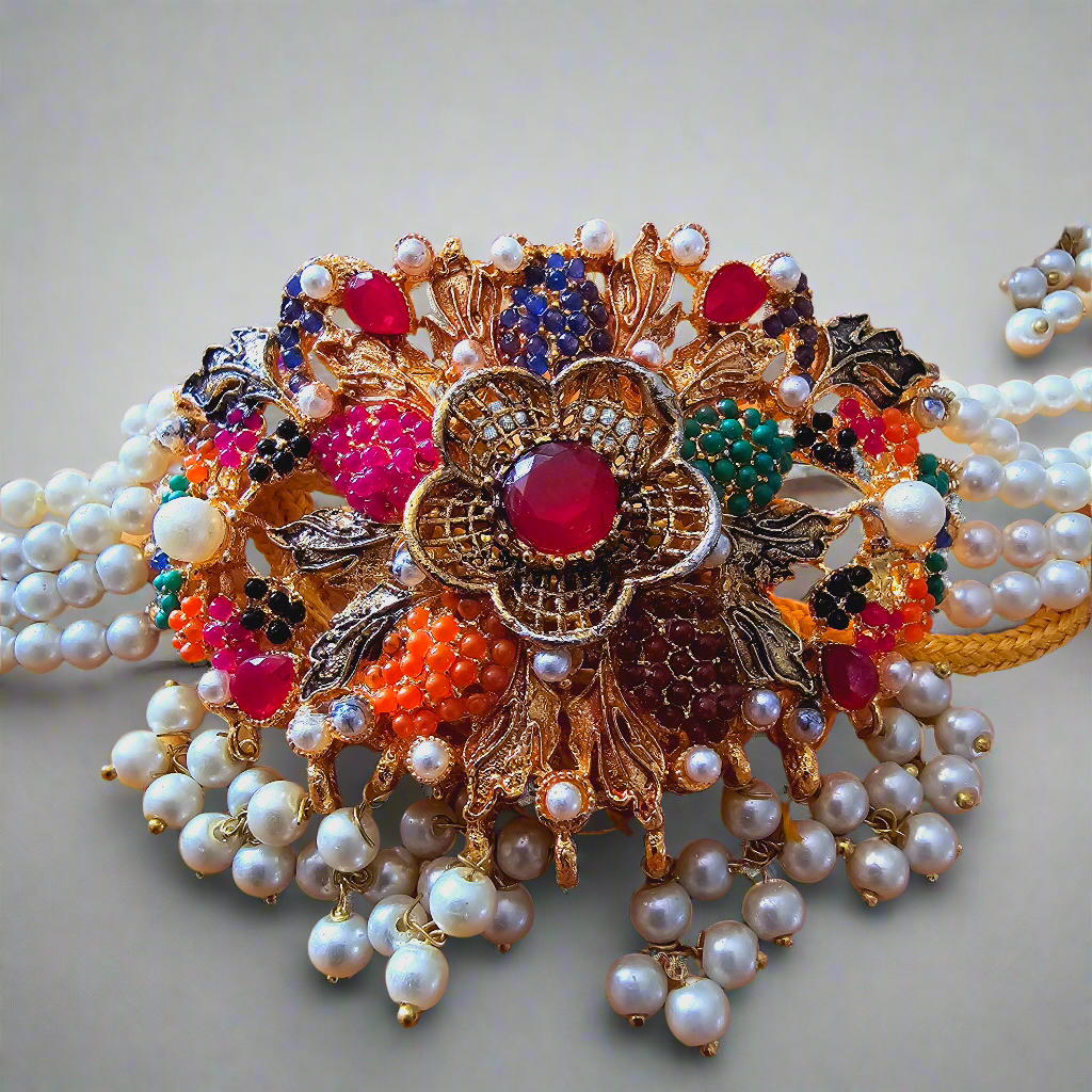 Kundan Choker Set with Zirconia || Indian/ Pakistani/ Asian Neckline Set with Long Jhumkas