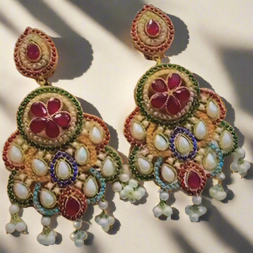 Nauratan Earrings Gold Plated Premium Quality / Indian Pakistani Shaadi Jewelry Wedding/ Sabyasachi Bollywood Tyaani/ Asian