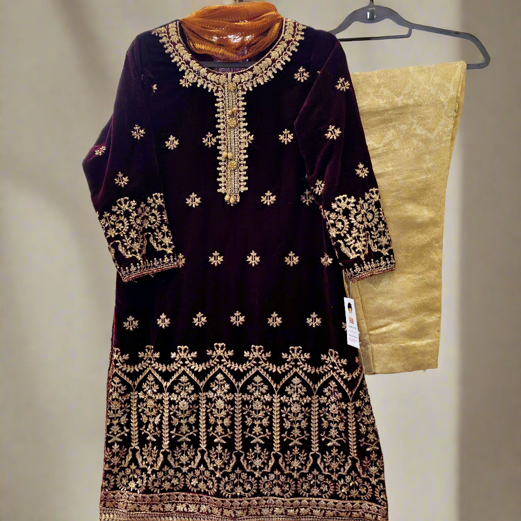 Velvet Shalwar Kameez Stitched Pakistani Indian Eid Dress