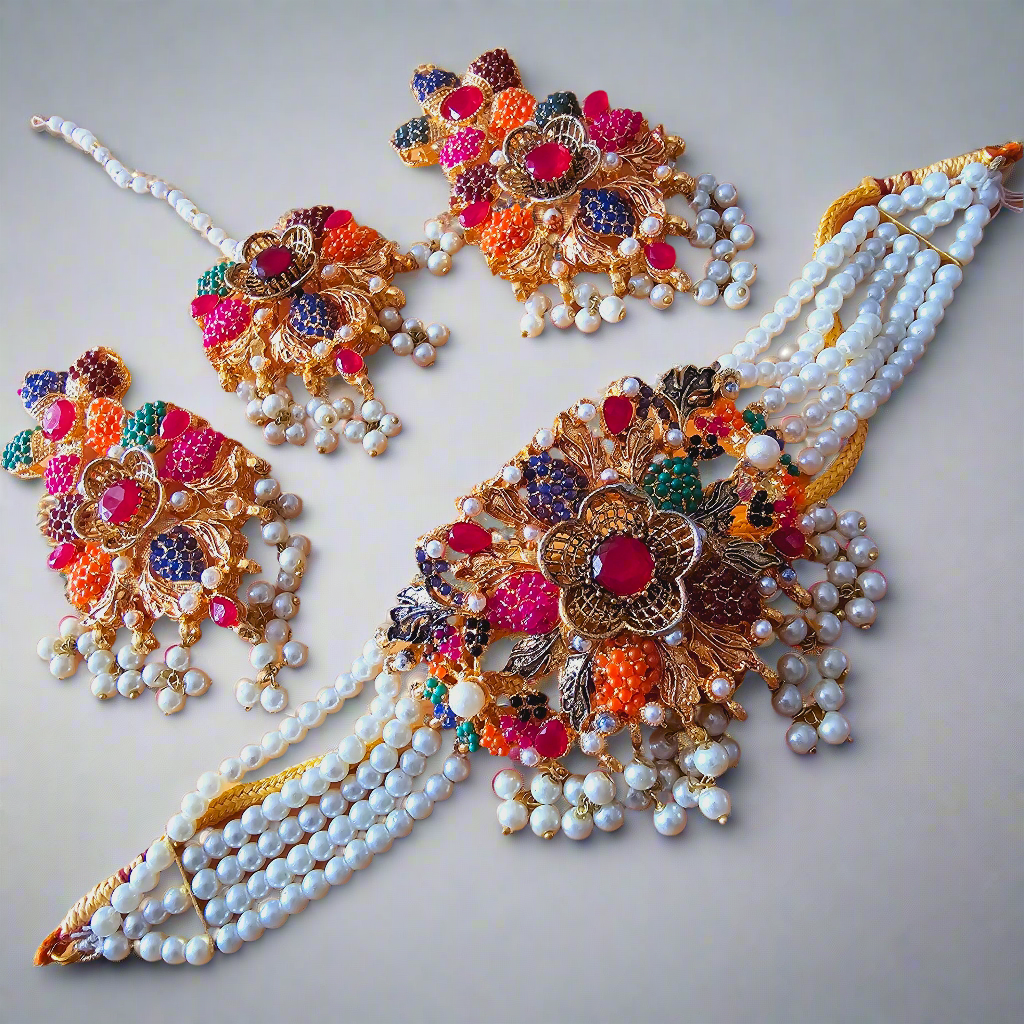 Kundan Choker Set with Zirconia || Indian/ Pakistani/ Asian Neckline Set with Long Jhumkas