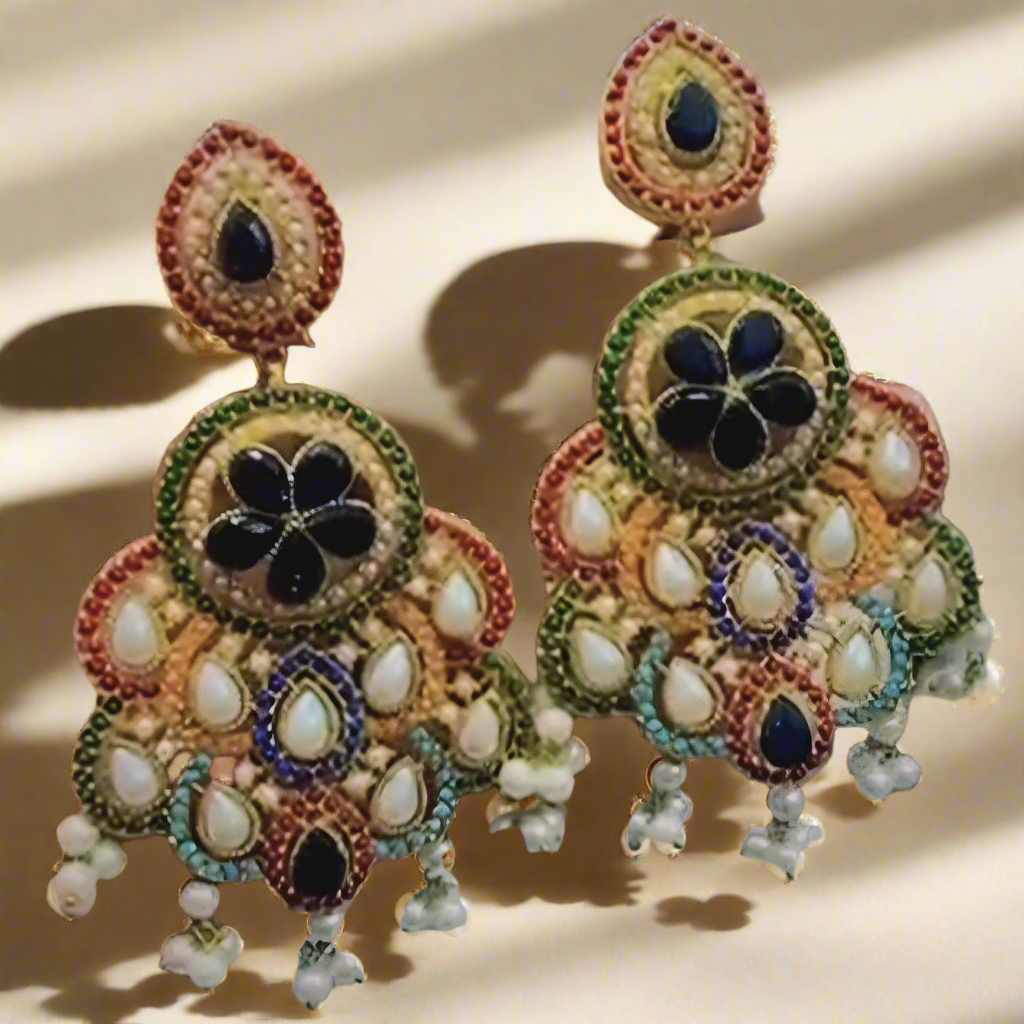 Nauratan Earrings Gold Plated Premium Quality / Indian Pakistani Shaadi Jewelry Wedding/ Sabyasachi Bollywood Tyaani/ Asian