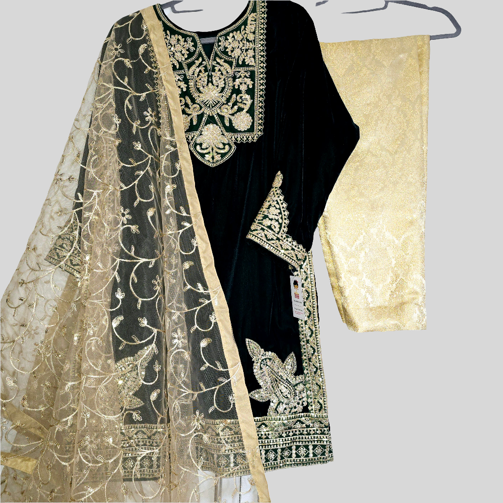 Eid Collection Velvet Navy Blue Outfit Pakistani Partywear Shalwar Kameez