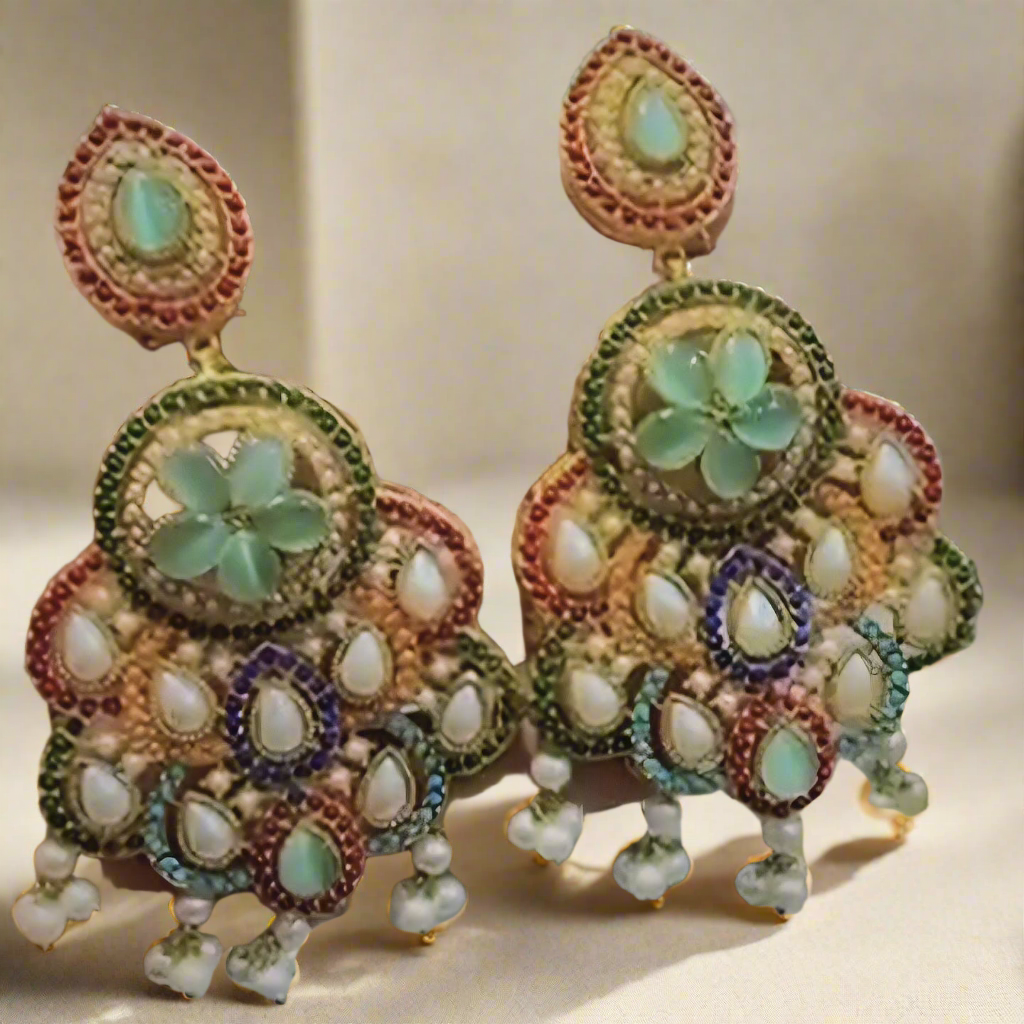 Nauratan Earrings Gold Plated Premium Quality / Indian Pakistani Shaadi Jewelry Wedding/ Sabyasachi Bollywood Tyaani/ Asian