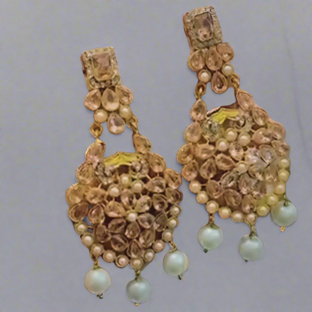 Pakistani Khundan Jewelry || Jhumka Earrings for Wedding and Party || Chandbali/Kundan Golden Earrings | Indian/Pakistani jewellery