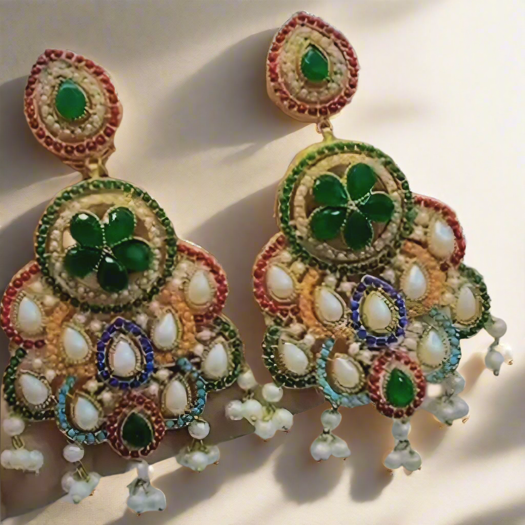 Nauratan Earrings Gold Plated Premium Quality / Indian Pakistani Shaadi Jewelry Wedding/ Sabyasachi Bollywood Tyaani/ Asian