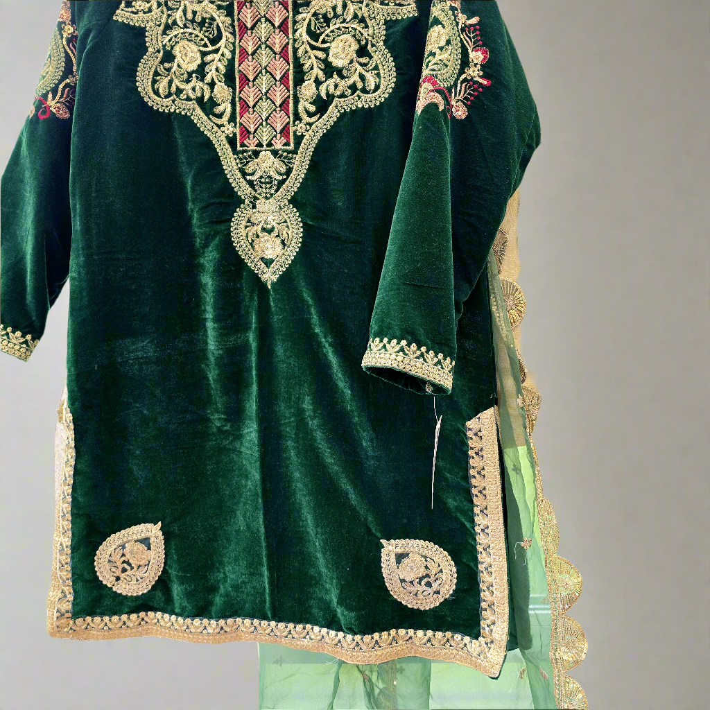 Pakistani Velvet Embroidered Stitched Suit 3 PC Shalwar Kameez