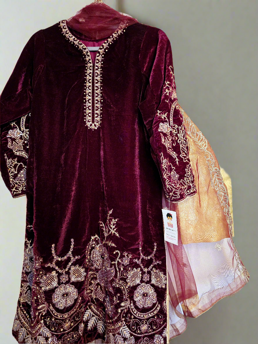 Shalwar Kameez Party Heavy Velvet Bollywood Indian Wear Designer Wedding 3Pc