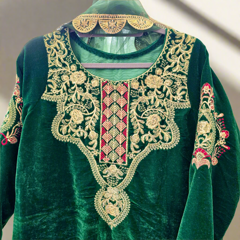 Pakistani Velvet Embroidered Stitched Suit 3 PC Shalwar Kameez