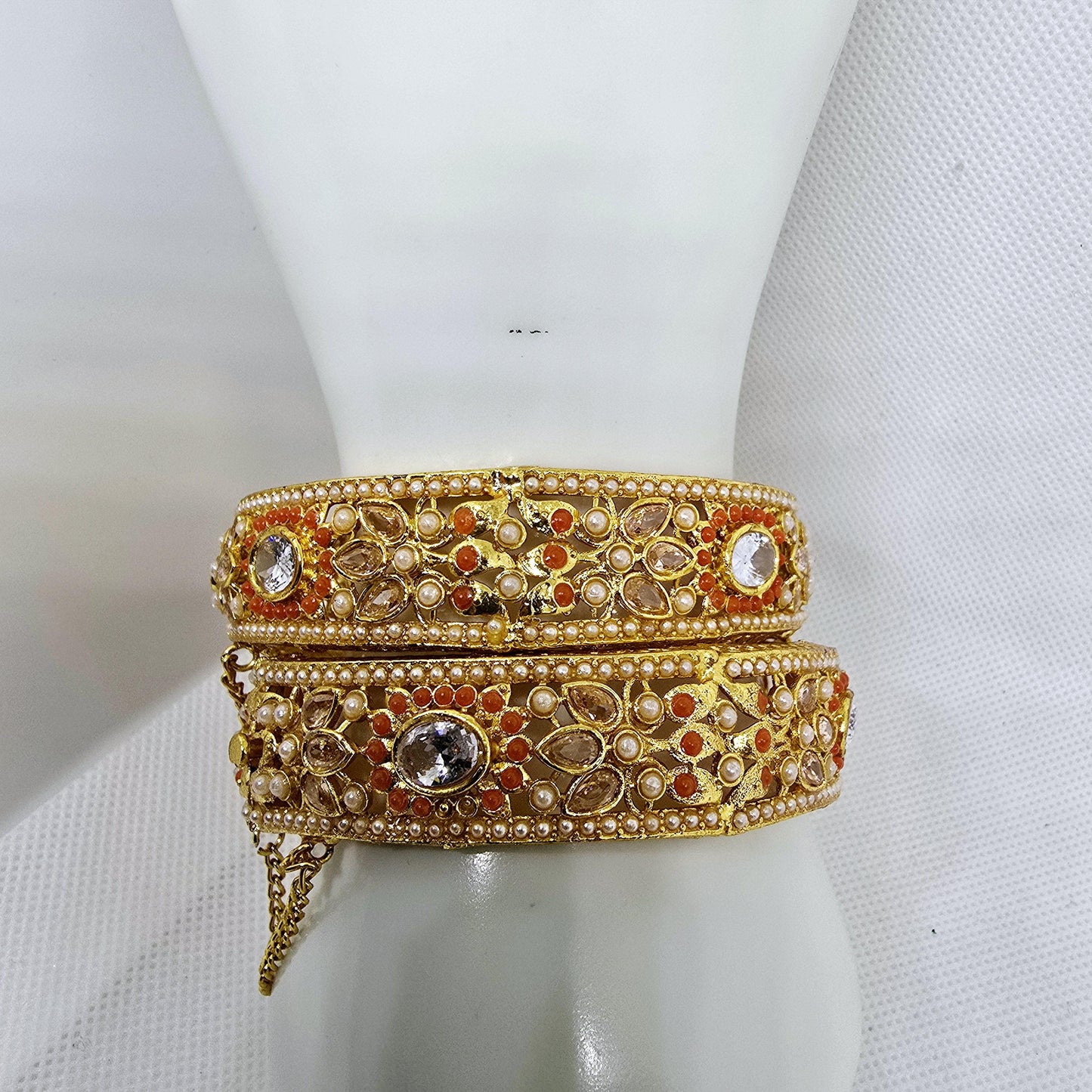 Indian Pakistani Gold Plated Wide Kara Set || Nauratan Bangle Pair
