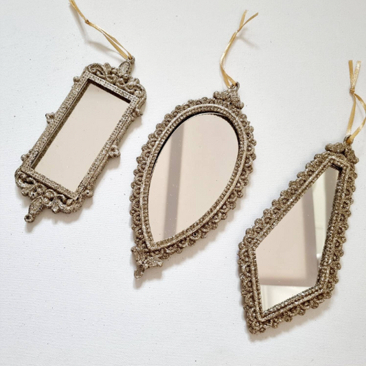 Gold Glittery Mirror hanging Ornament || Kite, Rectangle & Cone Shaped Mirror Decoration