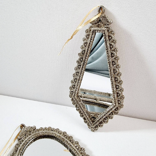 Gold Glittery Mirror hanging Ornament || Kite, Rectangle & Cone Shaped Mirror Decoration