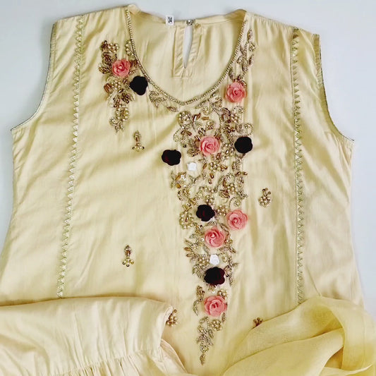 Pakistani Girl Embroidered Shalwar Kameez | Girls Lawn 3Piece Embroidered Sharara Kameez | Girl Full Embroidered Shirt with Sleeves (Inside)